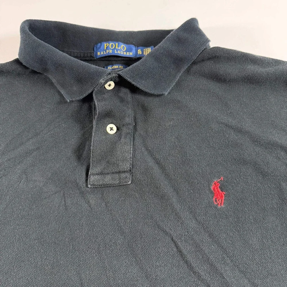 Polo Ralph Lauren Mens XL Classic Fit Black Pique Polo Shirt Red Pony Logo